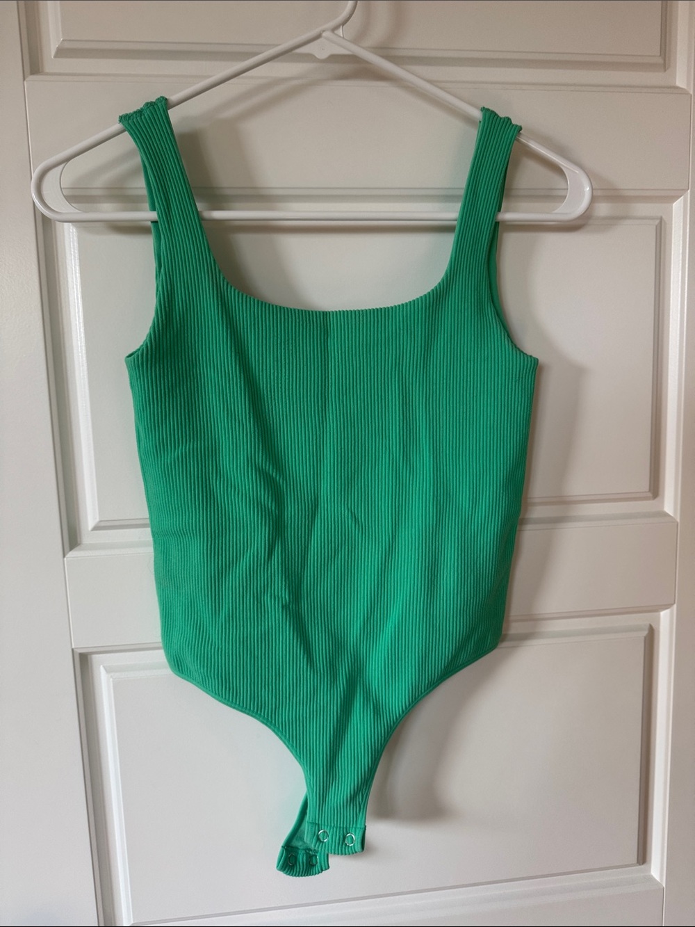 Green Ribbed Scoop Neck Bodysuit